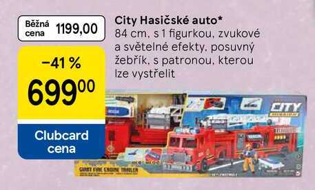 City Hasičské auto, 84 cm, s 1 figurkou, zvukové a světelné efekty, posuvný žebřík, s patronou, kterou Ize vystřelit 