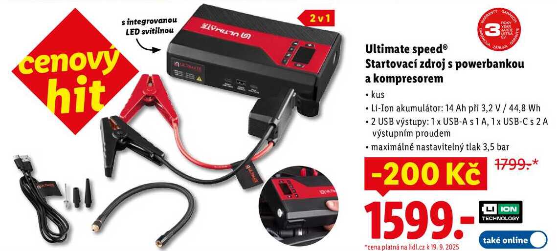 Ultimate speed Startovací zdroj s powerbankou a kompresorem 