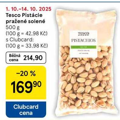 Tesco Pistácie pražené solené, 500 g 