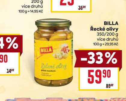 BILLA Řecké olivy 350/200 g 