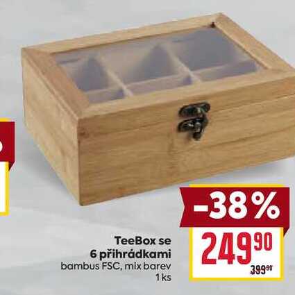 TeeBox se 6 přihrádkami bambus FSC, mix barev 1ks 