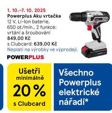 Powerplus Aku vrtačka, 12 V, Li-Ion baterie. 650 ot/min., 2 funkce: vrtání a šroubování 