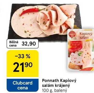Ponnath Kapiový salám krájený, 100 g, balený