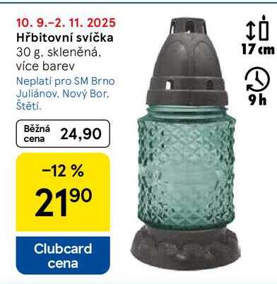 Hřbitovní svíčka, 30 g. skleněná 