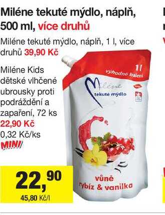 Miléne tekuté mýdlo, náplň, 1 l, více druhů 
