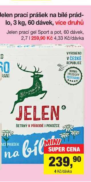 Jelen prací prášek na bílé prádlo, 3 kg, 60 dávek, více druhů 