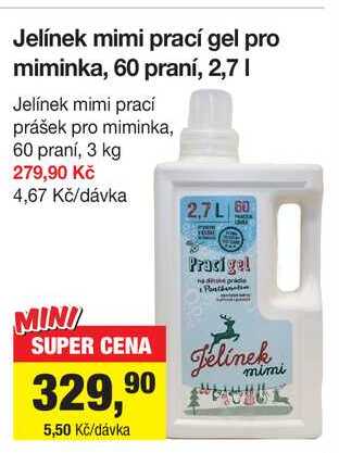 Jelínek mimi prací gel pro miminka, 60 praní, 2,7 l