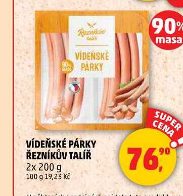 VÍDEŇSKÉ PÁRKY ŘEZNÍKŮV TALÍŘ, 2x 200 g