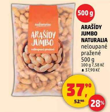 ARAŠÍDY JUMBO NATURALIA neloupané pražené, 500 g