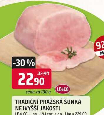 LE&CO TRADIČNÍ PRAŽSKÁ ŠUNKA NEJVYŠŠÍ JAKOSTI 100g 