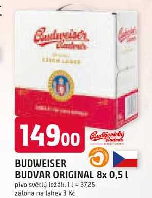Budweiser Budvar B:Original světlý ležák 8 x 0,50l