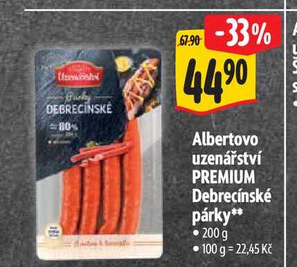  Albertovo uzenářství PREMIUM Debrecínské párky 200 g