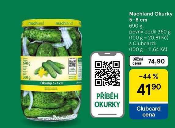 Machland Okurky 5-8 cm, 690 g. pevný podíl 360 g 