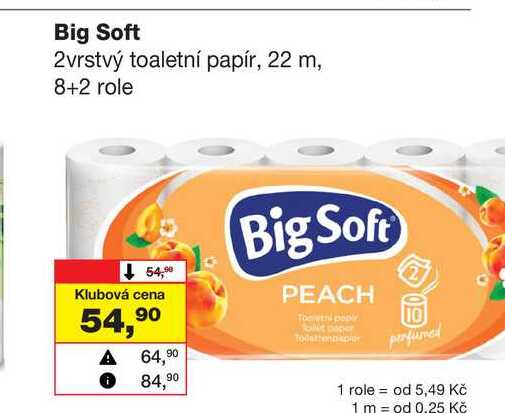 Big Soft 2vrstvý toaletní papír, 22 m, 8+2 role