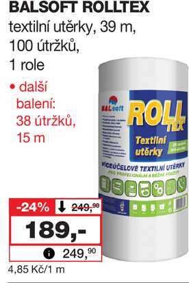BALSOFT ROLLTEX textilní utěrky, 39 m, 100 útržků, 1 role 