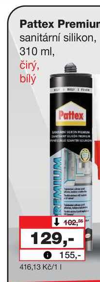 Pattex Premiun sanitární silikon, 310 ml, čirý, bílý