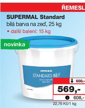 SUPERMAL Standard bílá barva na zeď, 25 kg