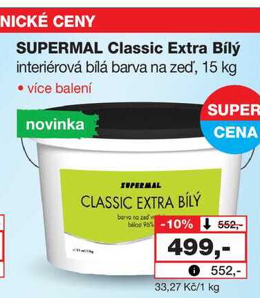 SUPERMAL Classic Extra Bílý interiérová bílá barva na zeď, 15 kg