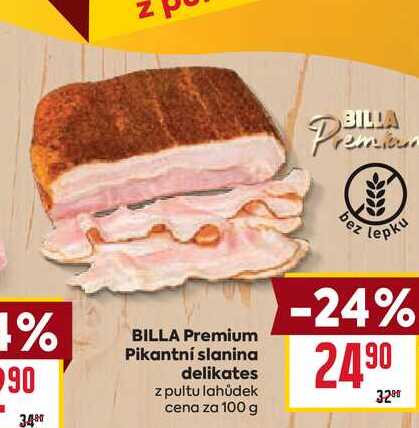 BILLA Premium Pikantní slanina delikates z pultu lahůdek cena za 100 g