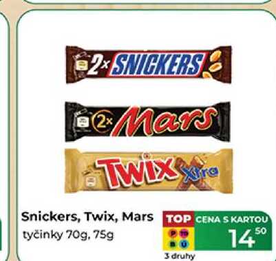 Snickers, Twix, Mars tyčinky 70g, 75g