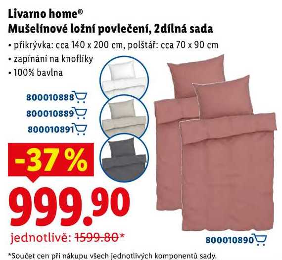 Livarno home Mušelínové ložní povlečení, 2dílná sada  