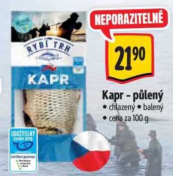 Kapr - půlený, cena za 100 g 