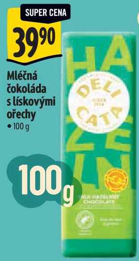 Mléčná čokoláda s lískovými ořechy, 100 g