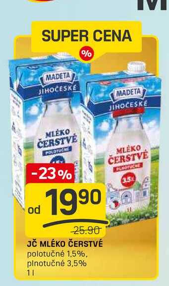 JČ MLÉKO ČERSTVÉ polotučné 1,5% 1l