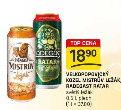 VELKOPOPOVICKÝ KOZEL MISTRŮV LEŽÁK RADEGAST RATAR světlý ležák 0,5l, plech