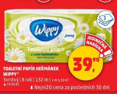 TOALETNÍ PAPÍR HEŘMÁNEK WIPPY, 8 rolí 