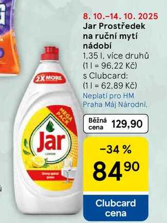 Jar Prostředek na ruční mytí nádobí, 1,35 I. více druhů 