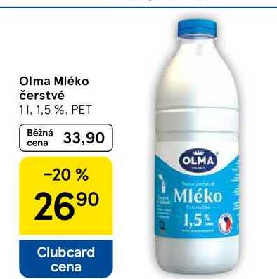 Olma Mléko čerstvé, 1 l, 1.5%, PET  