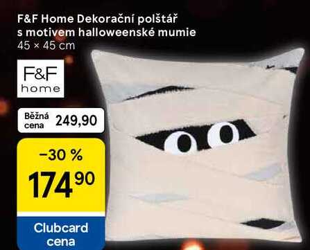 F&F Home Dekorační polštář s motivem halloweenské mumie, 45 x 45 cm 