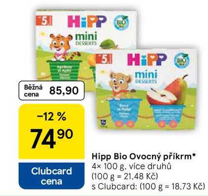 Hipp Bio Ovocný příkrm, 4× 100 g, více druhů 