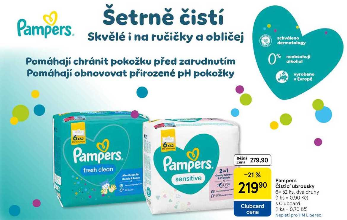 Pampers Čisticí ubrousky, 6x 52 ks, dva druhy  