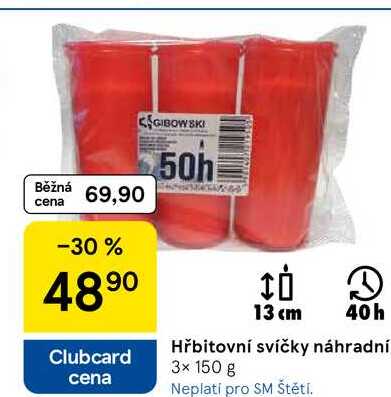 Hřbitovní svíčky náhradní, 3× 150 g 