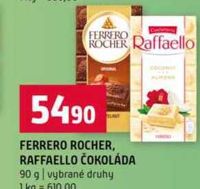 FERRERO ROCHER, RAFFAELLO ČOKOLÁDA 90 g