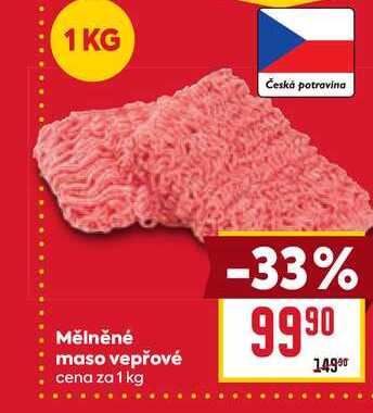 Mělněné maso vepřové cena za 1 kg 