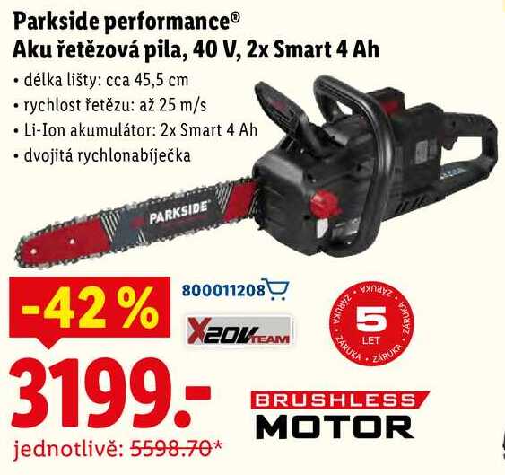 Parkside performance Aku řetězová pila, 40 V, 2x Smart 4 Ah