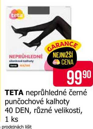 TETA neprůhledné černé punčochové kalhoty 40 DEN, různé velikosti, 1 ks 