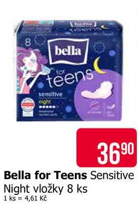 Bella for Teens Sensitive Night vložky 8 ks 
