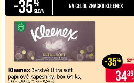 Kleenex 3vrstvé Ultra soft papírové kapesníky, box 64 ks