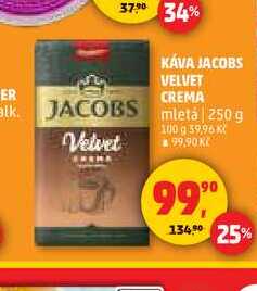 KÁVA JACOBS VELVET CREMA mletá, 250 g