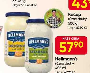 Hellmann's tatarská omáčka, majonéza 405ml, vybrané druhy