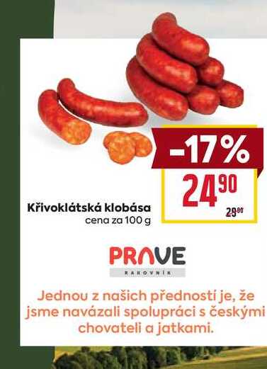 Křivoklátská klobása cena za 100 g 