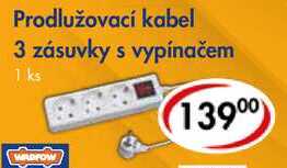 Prodlužovací kabel 3 zásuvky s vypínačem 