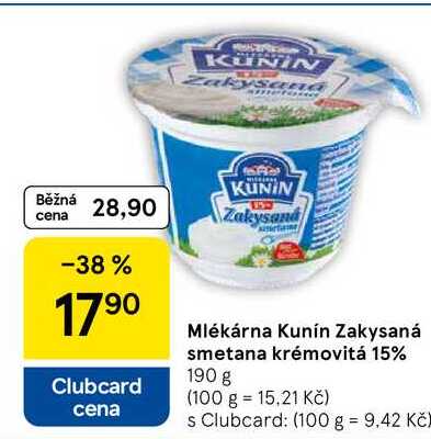 Mlékárna Kunín Zakysaná smetana krémovitá 15%, 190 g 