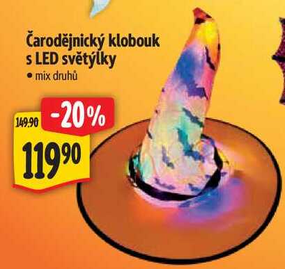 Čarodějnický klobouk s LED světýlky