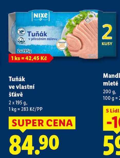 Tuňák ve vlastní šťávě, 2x 195 g