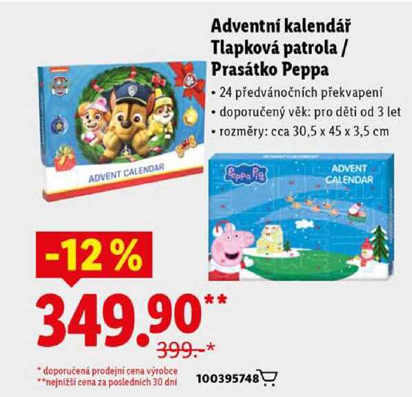 Adventní kalendář Tlapková patrola/Prasátko Peppa 
